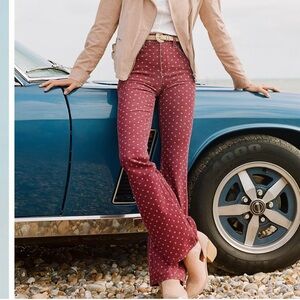 Anthro Pilcro Corduroy High Rise Bootcut Jeans Pants maroon burgundy printed 31